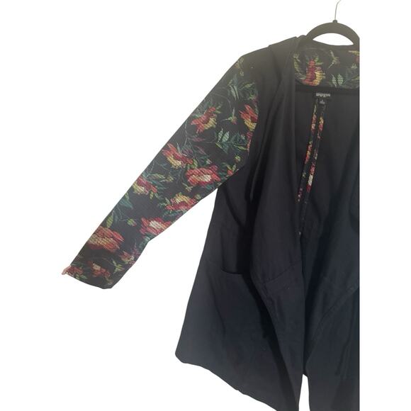 LuLaRoe Supply Size Large Hooded Jacket Canvas Floral Black Open Cardigan #5146 - Picture 3 of 14